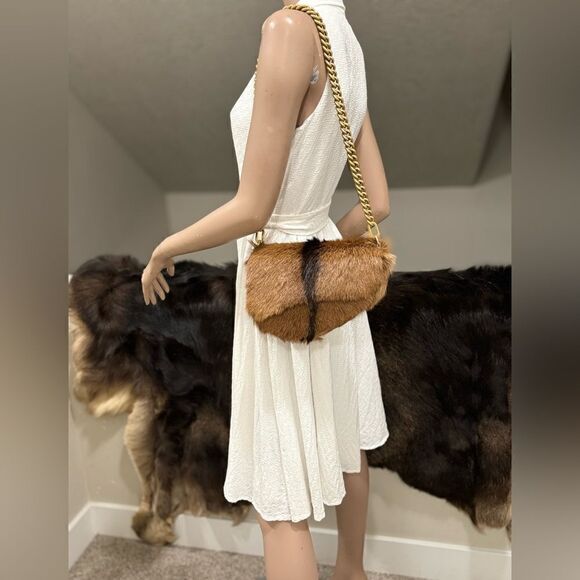 Handmade Asymmetric Leather Shoulder Bag/Hair On Goat- hide Saddle Bag/Crossbody - Picture 3 of 16